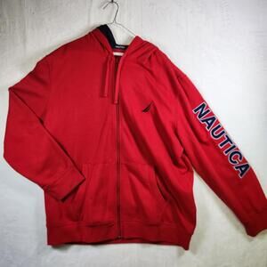 Nautica‎ Full Zip Hooded Sweatshirt Spellout Red Size 2XL